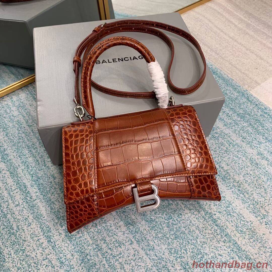 Balenciaga HOURGLASS SMALL TOP HANDLE BAG crocodile embossed calfskin B108895E brown Balenciaga HOURGLASS SMALL TOP HANDLE BAG crocodile embossed calfskin B108895E brown