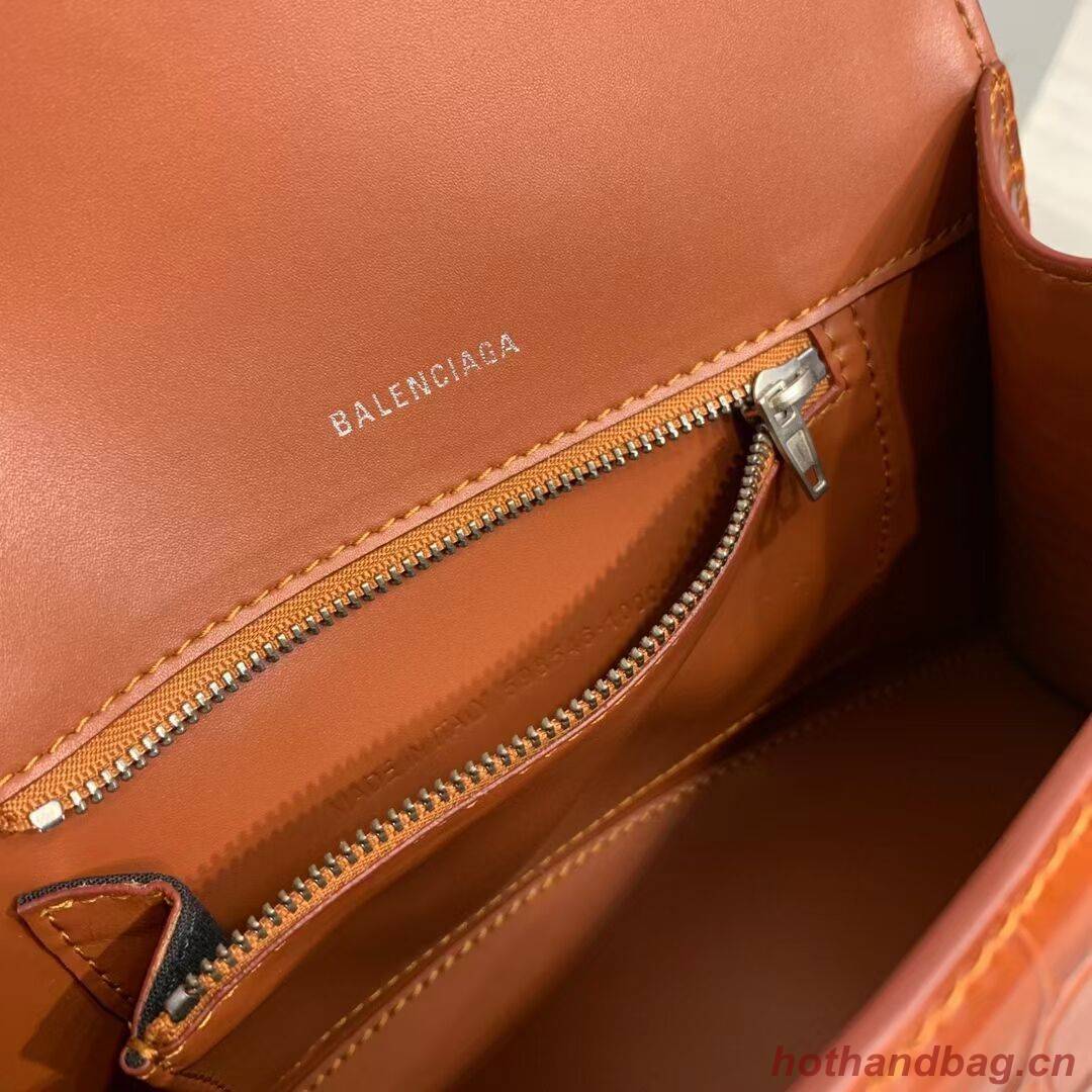 Balenciaga HOURGLASS SMALL TOP HANDLE BAG crocodile embossed calfskin B108895E brown Balenciaga HOURGLASS SMALL TOP HANDLE BAG crocodile embossed calfskin B108895E brown