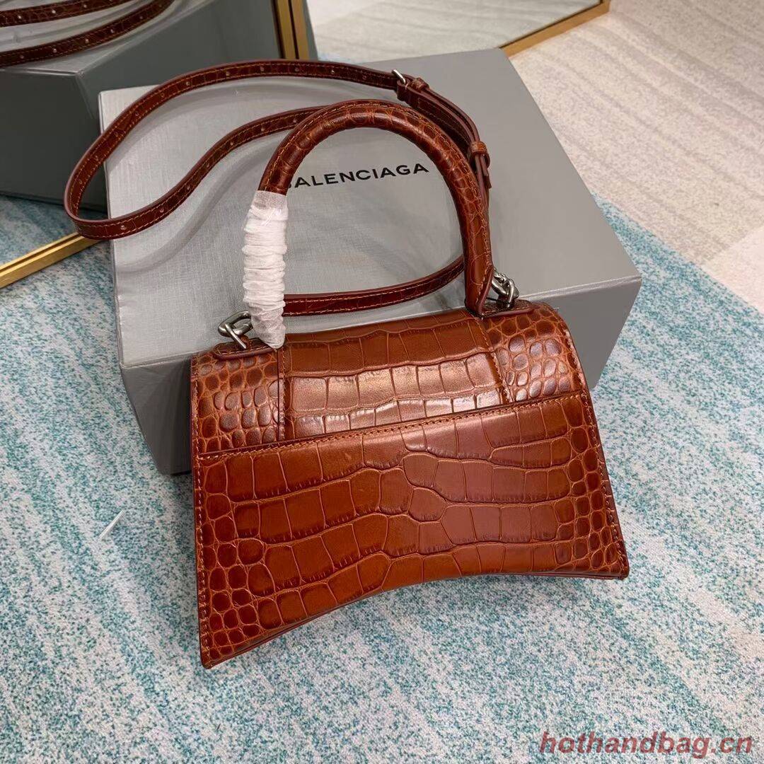 Balenciaga HOURGLASS SMALL TOP HANDLE BAG crocodile embossed calfskin B108895E brown Balenciaga HOURGLASS SMALL TOP HANDLE BAG crocodile embossed calfskin B108895E brown
