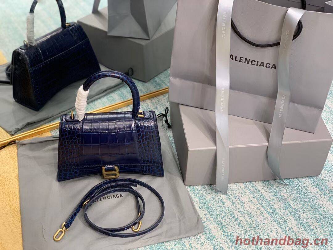 Balenciaga HOURGLASS SMALL TOP HANDLE BAG crocodile embossed calfskin B108895E dark blue Balenciaga HOURGLASS SMALL TOP HANDLE BAG crocodile embossed calfskin B108895E dark blue