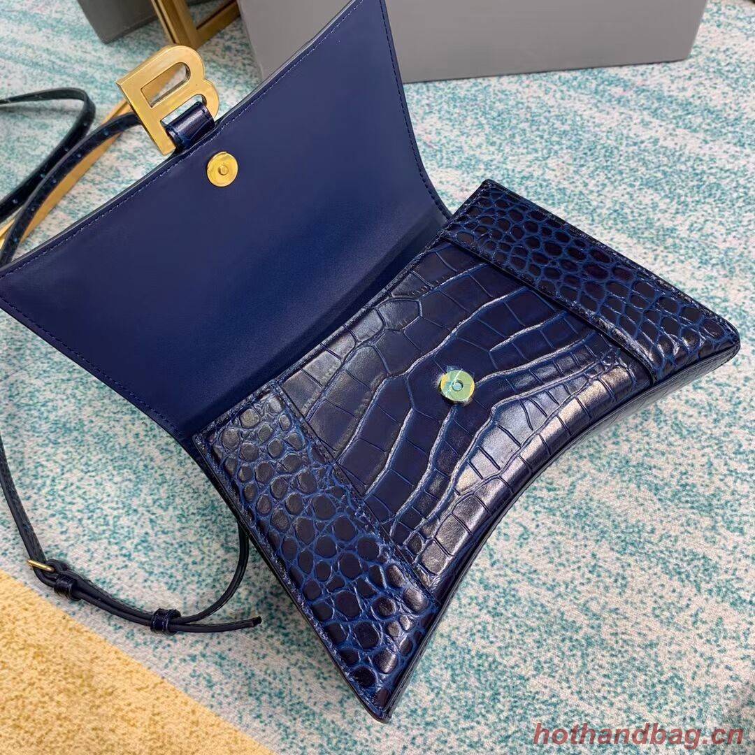 Balenciaga HOURGLASS SMALL TOP HANDLE BAG crocodile embossed calfskin B108895E dark blue Balenciaga HOURGLASS SMALL TOP HANDLE BAG crocodile embossed calfskin B108895E dark blue