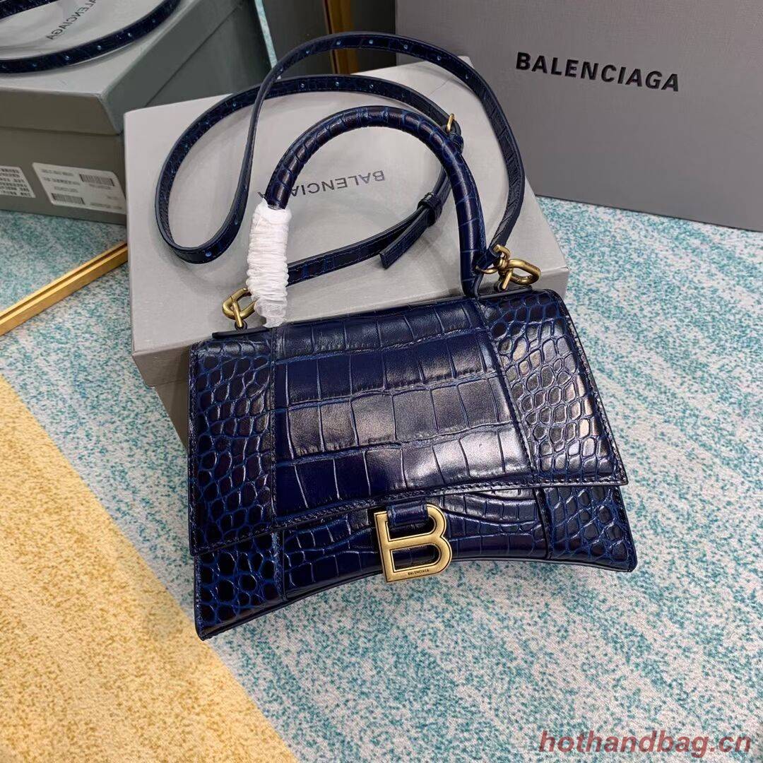 Balenciaga HOURGLASS SMALL TOP HANDLE BAG crocodile embossed calfskin B108895E dark blue Balenciaga HOURGLASS SMALL TOP HANDLE BAG crocodile embossed calfskin B108895E dark blue