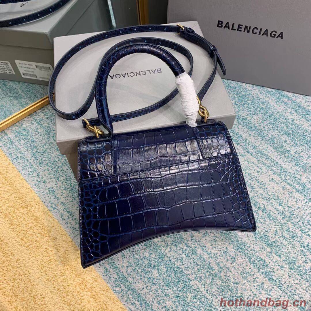 Balenciaga HOURGLASS SMALL TOP HANDLE BAG crocodile embossed calfskin B108895E dark blue Balenciaga HOURGLASS SMALL TOP HANDLE BAG crocodile embossed calfskin B108895E dark blue