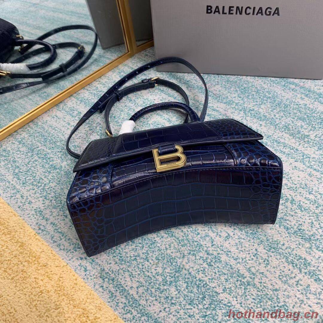 Balenciaga HOURGLASS SMALL TOP HANDLE BAG crocodile embossed calfskin B108895E dark blue Balenciaga HOURGLASS SMALL TOP HANDLE BAG crocodile embossed calfskin B108895E dark blue