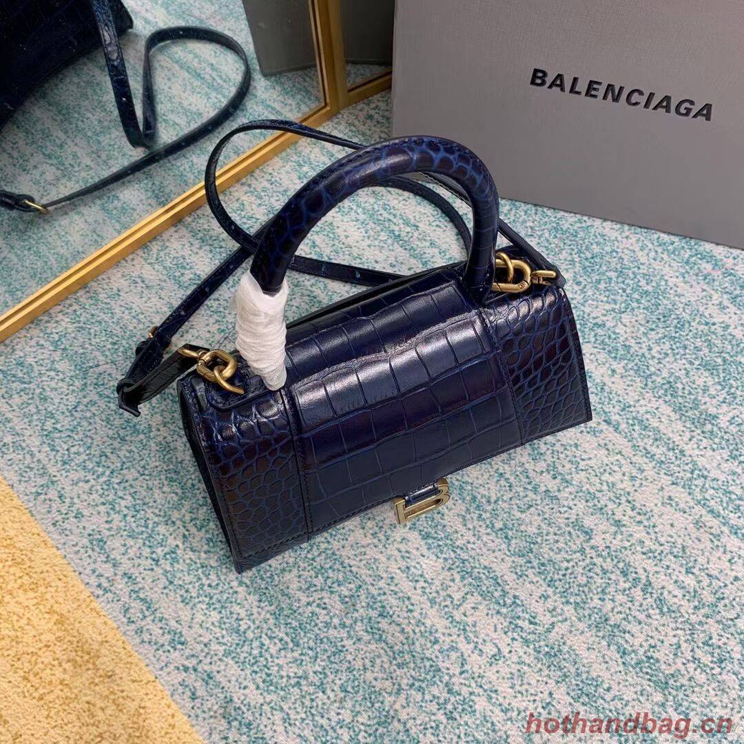 Balenciaga HOURGLASS SMALL TOP HANDLE BAG crocodile embossed calfskin B108895E dark blue Balenciaga HOURGLASS SMALL TOP HANDLE BAG crocodile embossed calfskin B108895E dark blue