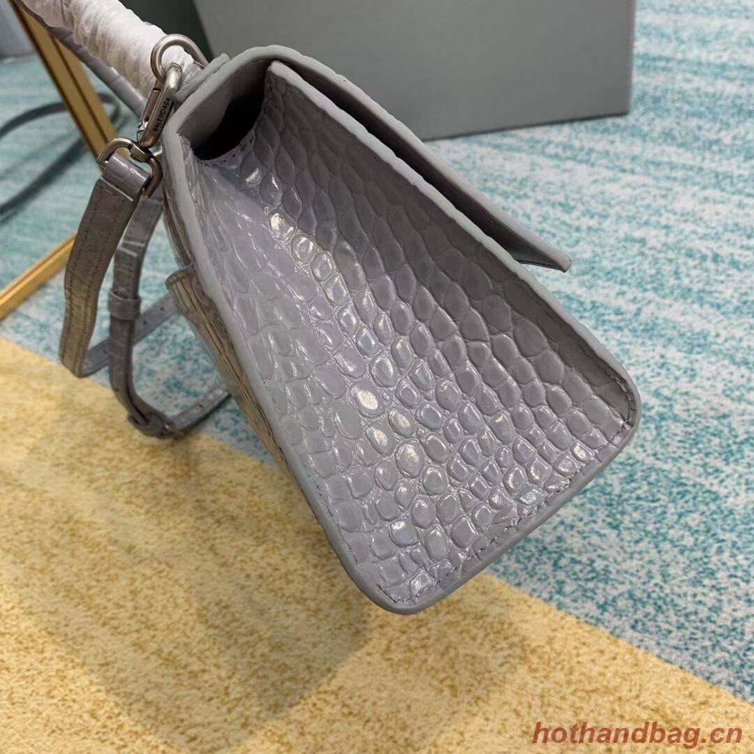 Balenciaga HOURGLASS SMALL TOP HANDLE BAG crocodile embossed calfskin B108895E grey Balenciaga HOURGLASS SMALL TOP HANDLE BAG crocodile embossed calfskin B108895E grey