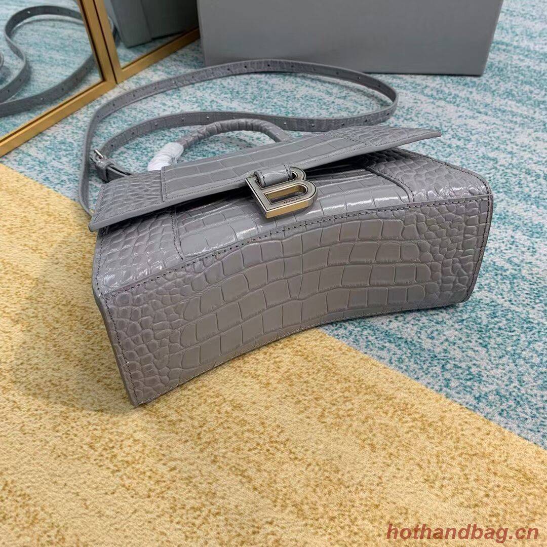 Balenciaga HOURGLASS SMALL TOP HANDLE BAG crocodile embossed calfskin B108895E grey Balenciaga HOURGLASS SMALL TOP HANDLE BAG crocodile embossed calfskin B108895E grey