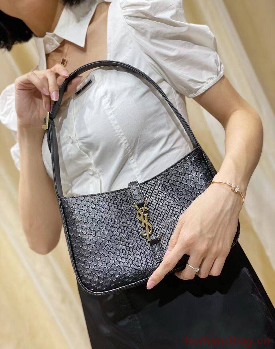 YSL LE 5 A 7 HOBO BAG IN MATTE PYTHON Y687228 black YSL LE 5 A 7 HOBO BAG IN MATTE PYTHON Y687228 black