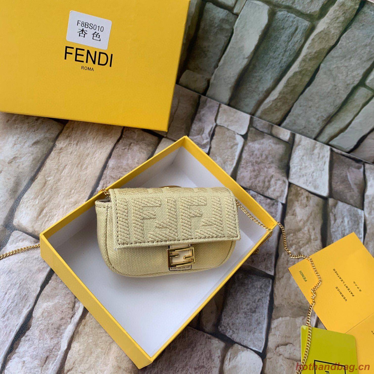 FENDI NANO BAGUETTE CHARM Nappa lcanvas Bag 7AR844 Yellow FENDI NANO BAGUETTE CHARM Nappa lcanvas Bag 7AR844 Yellow