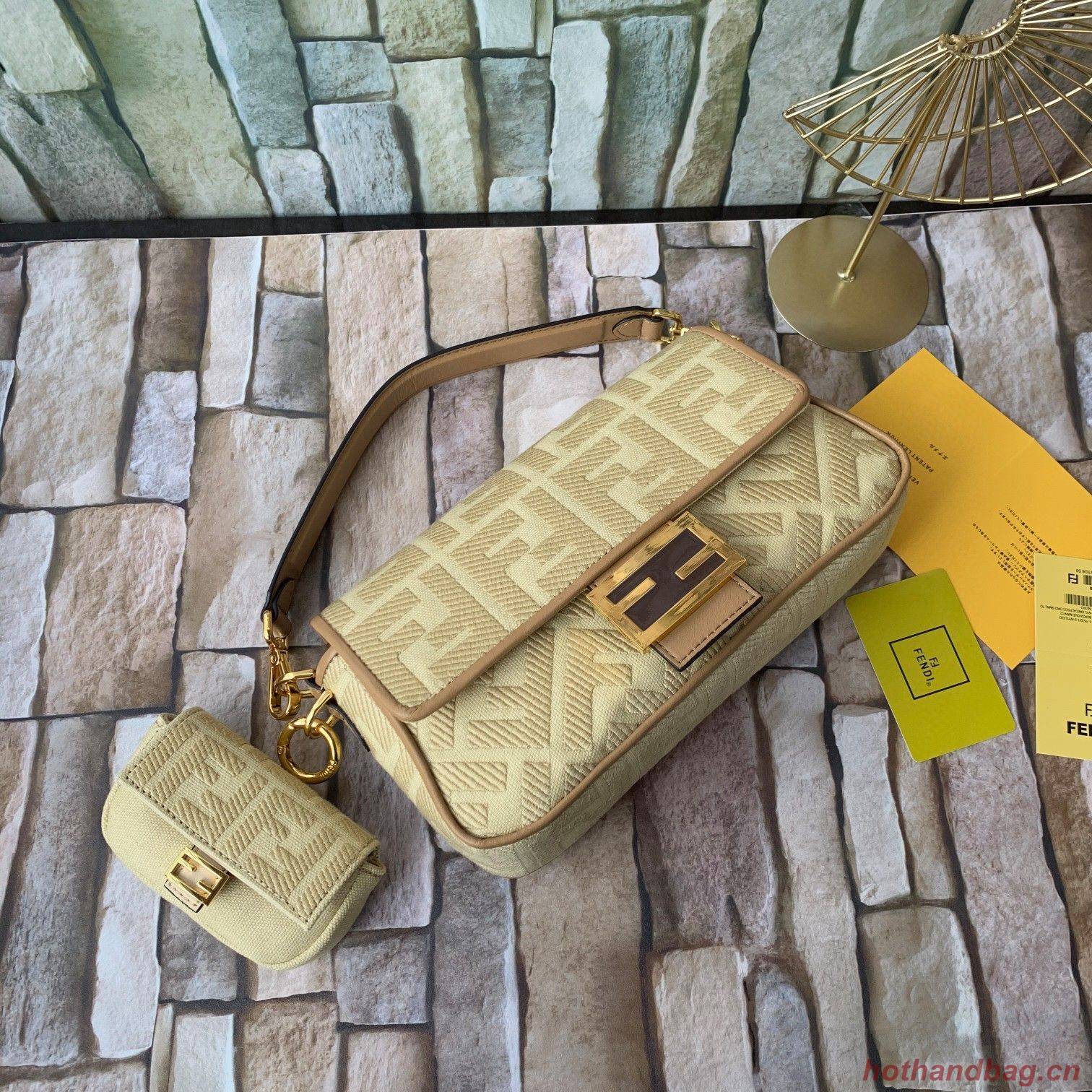 FENDI NANO BAGUETTE CHARM Nappa lcanvas Bag 7AR844 Yellow FENDI NANO BAGUETTE CHARM Nappa lcanvas Bag 7AR844 Yellow