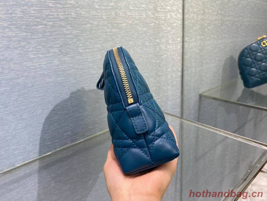 DIOR CARO BEAUTY POUCH Cannage Lambskin S5047 Blue DIOR CARO BEAUTY POUCH Cannage Lambskin S5047 Blue