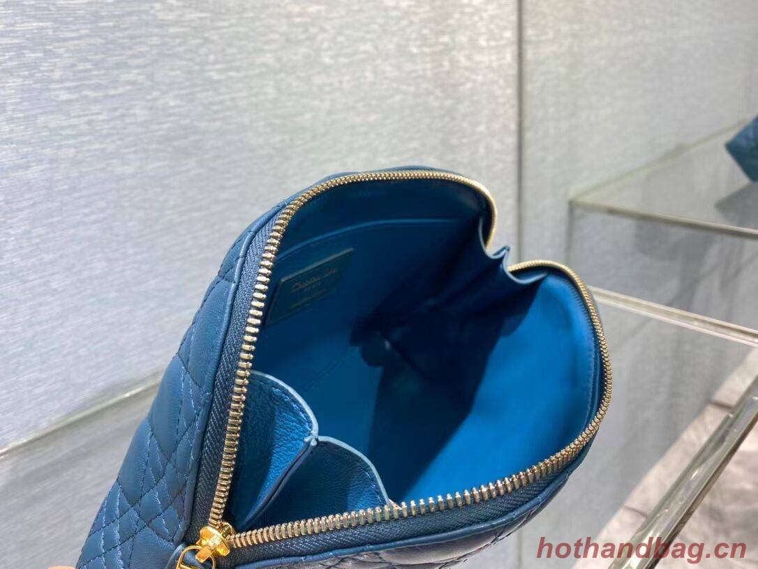 DIOR CARO BEAUTY POUCH Cannage Lambskin S5047 Blue DIOR CARO BEAUTY POUCH Cannage Lambskin S5047 Blue