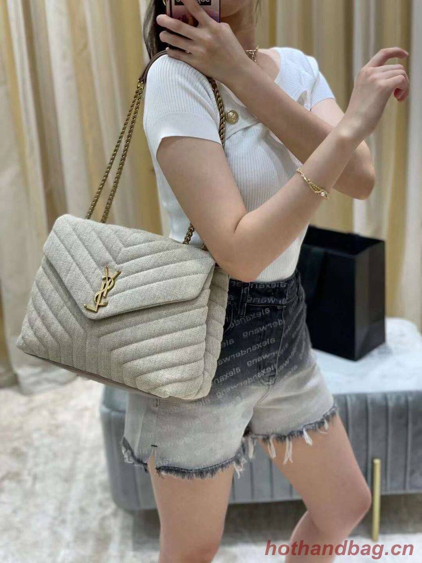 Yves Saint Laurent LOULOU SMALL IN QUILTED Y LINEN Y587216 Yves Saint Laurent LOULOU SMALL IN QUILTED Y LINEN Y587216