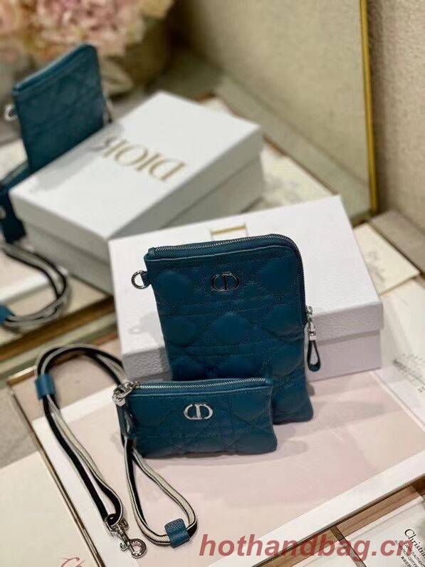 DIOR CARO MULTIFUNCTIONAL POUCH Deep Ocean Blue Supple Cannage Calfskin S5036PWH DIOR CARO MULTIFUNCTIONAL POUCH Deep Ocean Blue Supple Cannage Calfskin S5036PWH