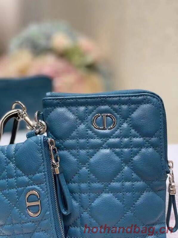 DIOR CARO MULTIFUNCTIONAL POUCH Deep Ocean Blue Supple Cannage Calfskin S5036PWH DIOR CARO MULTIFUNCTIONAL POUCH Deep Ocean Blue Supple Cannage Calfskin S5036PWH