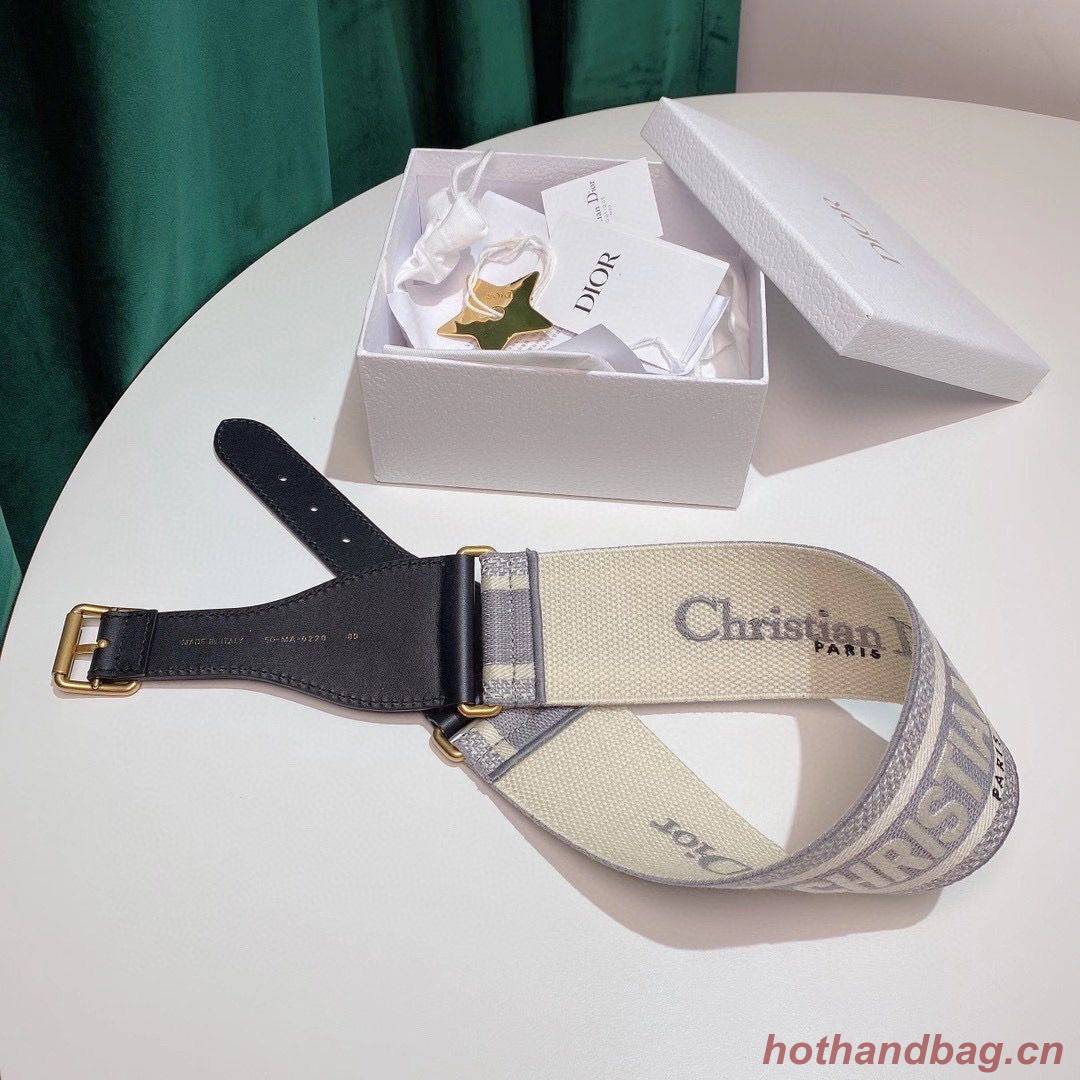 Dior Belt 65 mm Embroidered Canvas M928 Gray & Cream Dior Belt 65 mm Embroidered Canvas M928 Gray & Cream