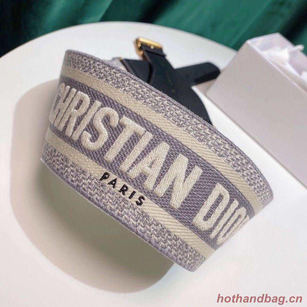 Dior Belt 65 mm Embroidered Canvas M928 Gray & Cream Dior Belt 65 mm Embroidered Canvas M928 Gray & Cream