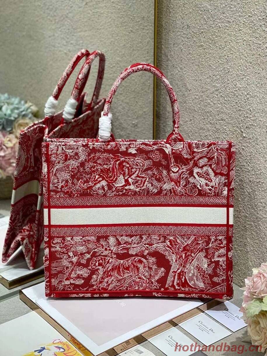 DIOR BOOK TOTE Raspberry Toile de Jouy Reverse Embroidery M1286ZR RED DIOR BOOK TOTE Raspberry Toile de Jouy Reverse Embroidery M1286ZR RED