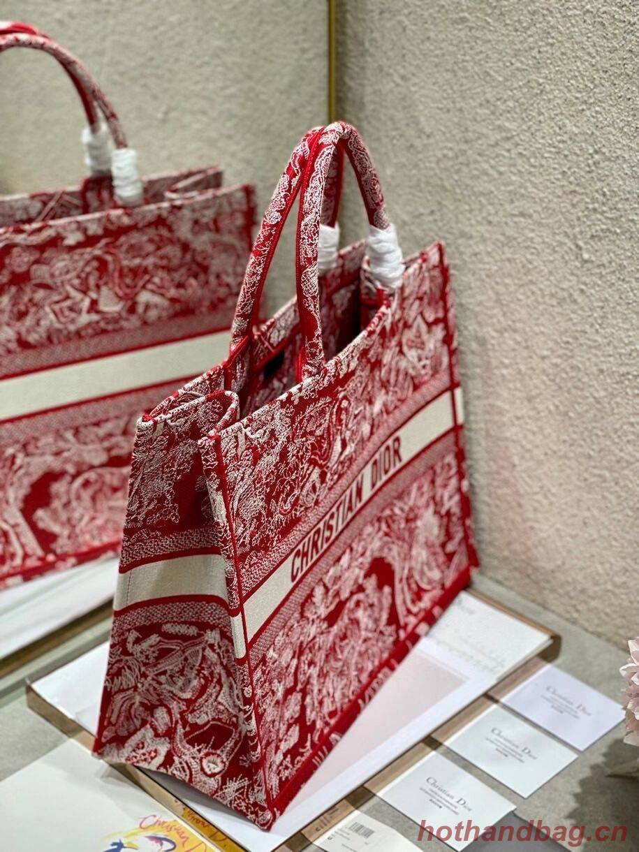 DIOR BOOK TOTE Raspberry Toile de Jouy Reverse Embroidery M1286ZR RED DIOR BOOK TOTE Raspberry Toile de Jouy Reverse Embroidery M1286ZR RED