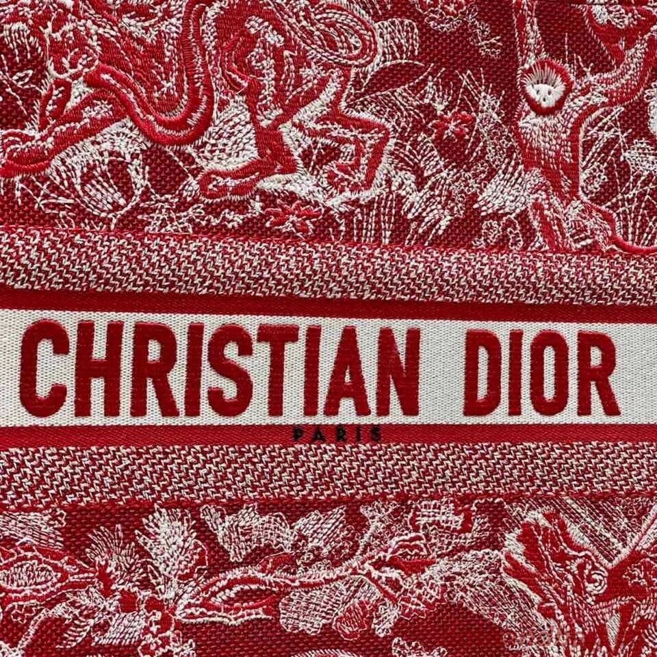 DIOR BOOK TOTE Raspberry Toile de Jouy Reverse Embroidery M1286ZR RED DIOR BOOK TOTE Raspberry Toile de Jouy Reverse Embroidery M1286ZR RED