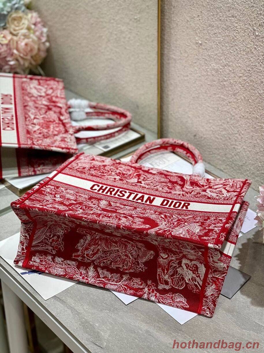 DIOR BOOK TOTE Raspberry Toile de Jouy Reverse Embroidery M1286ZR RED DIOR BOOK TOTE Raspberry Toile de Jouy Reverse Embroidery M1286ZR RED