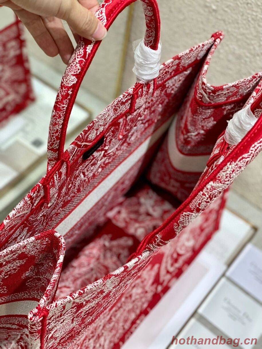 DIOR BOOK TOTE Raspberry Toile de Jouy Reverse Embroidery M1286ZR RED DIOR BOOK TOTE Raspberry Toile de Jouy Reverse Embroidery M1286ZR RED