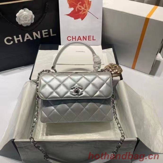 Chanel flap bag with top handle AS2215 Silver Chanel flap bag with top handle AS2215 Silver