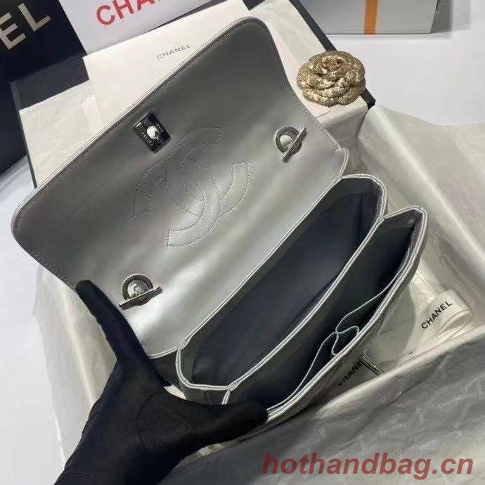 Chanel flap bag with top handle AS2215 Silver Chanel flap bag with top handle AS2215 Silver