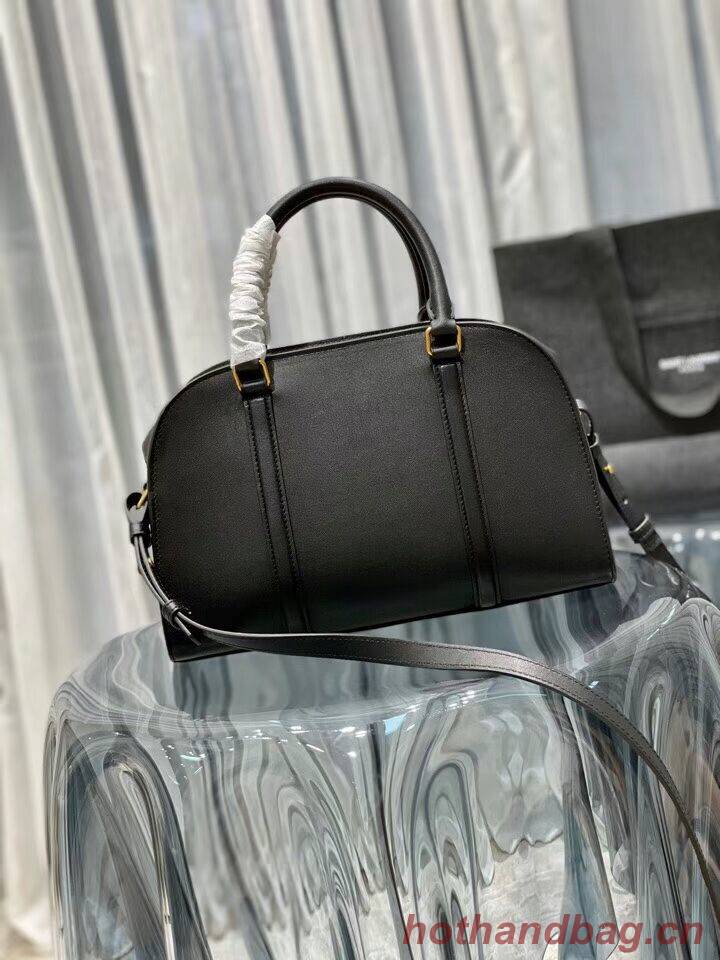 YSL CASSANDRA MEDIUM TOP HANDLE BAG IN GRAIN DE POUDRE EMBOSSED LEATHER Y305454 black