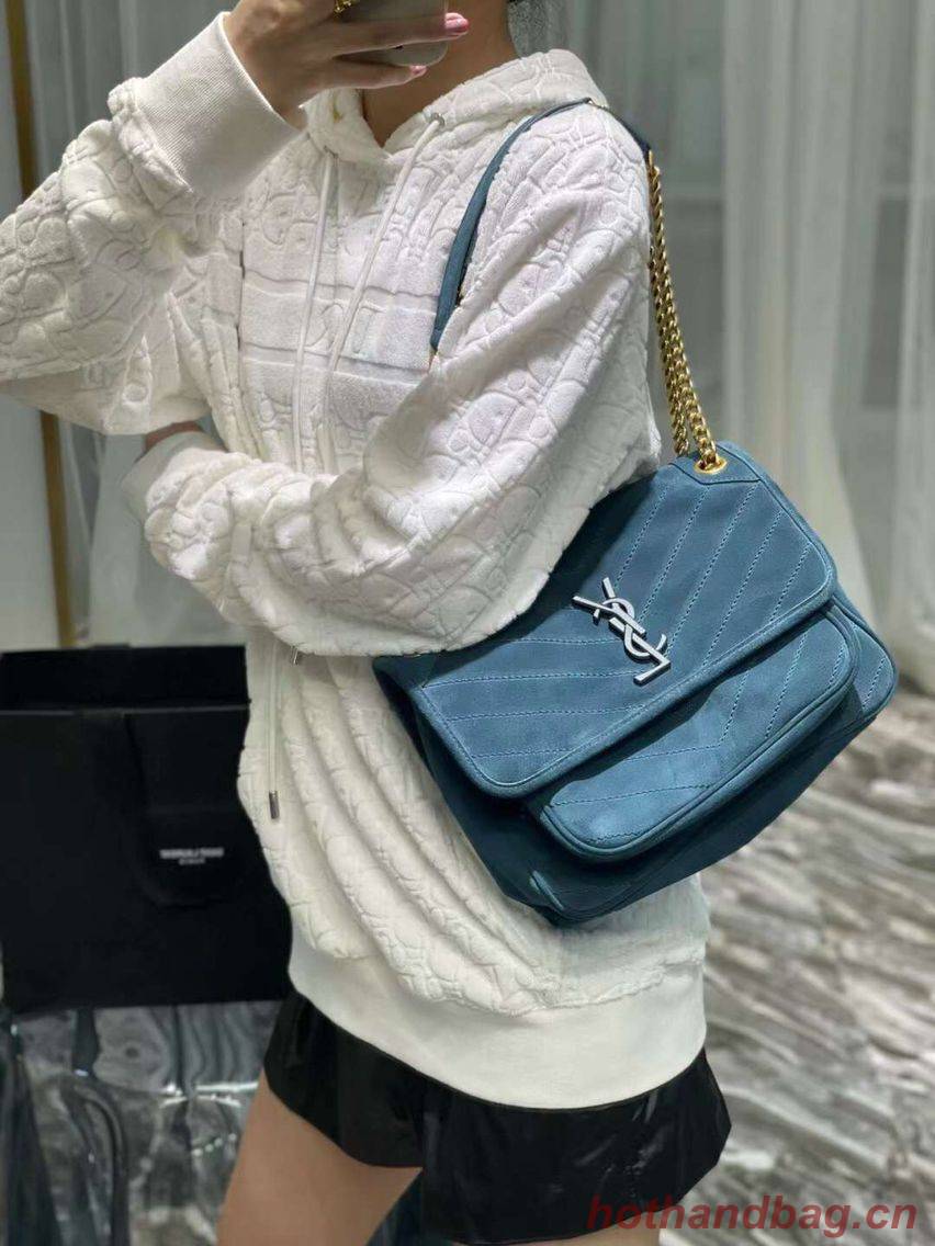 Yves Saint Laurent ENVELOPE MEDIUM BAG IN QUILTED SUEDE Y498004 blue Yves Saint Laurent ENVELOPE MEDIUM BAG IN QUILTED SUEDE Y498004 blue