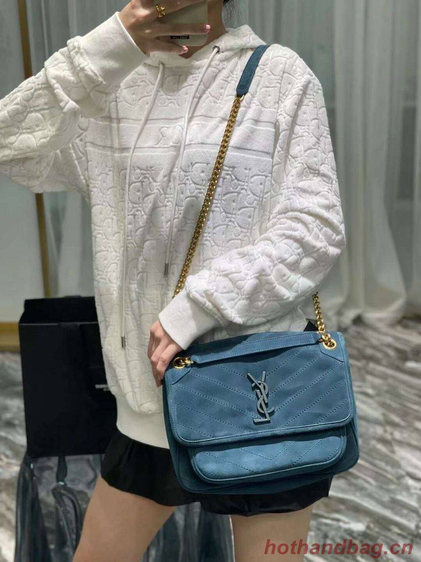 Yves Saint Laurent ENVELOPE MEDIUM BAG IN QUILTED SUEDE Y498004 blue Yves Saint Laurent ENVELOPE MEDIUM BAG IN QUILTED SUEDE Y498004 blue