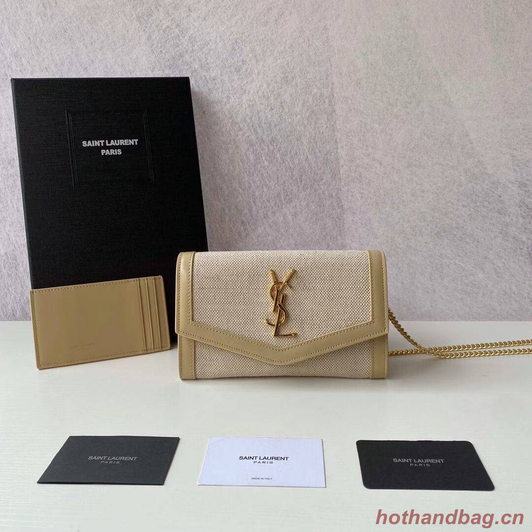 Yves Saint Laurent UPTOWN CHAIN WALLET IN MICRO RAFFIA Y622055 NATURAL BEIGE Yves Saint Laurent UPTOWN CHAIN WALLET IN MICRO RAFFIA Y622055 NATURAL BEIGE