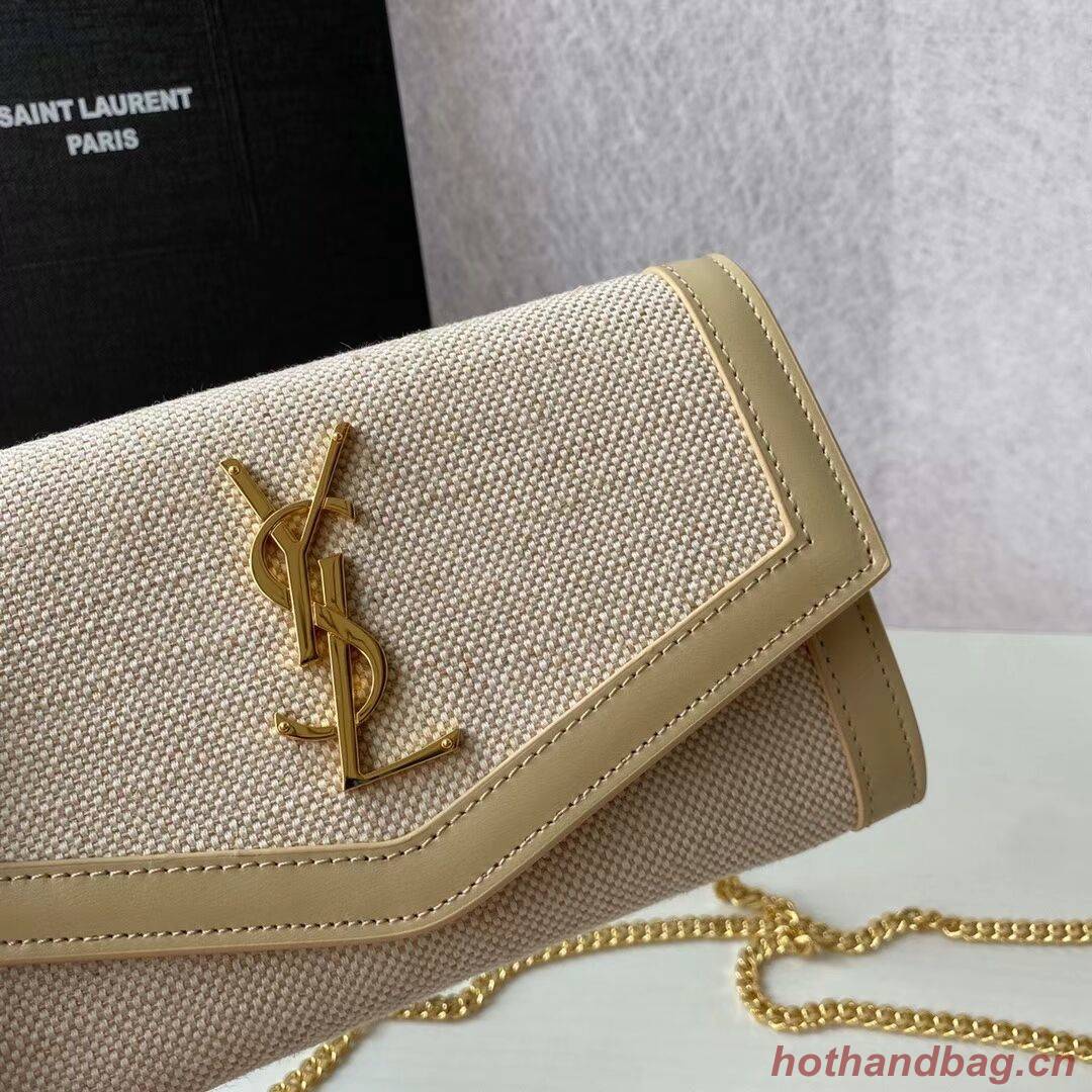 Yves Saint Laurent UPTOWN CHAIN WALLET IN MICRO RAFFIA Y622055 NATURAL BEIGE Yves Saint Laurent UPTOWN CHAIN WALLET IN MICRO RAFFIA Y622055 NATURAL BEIGE