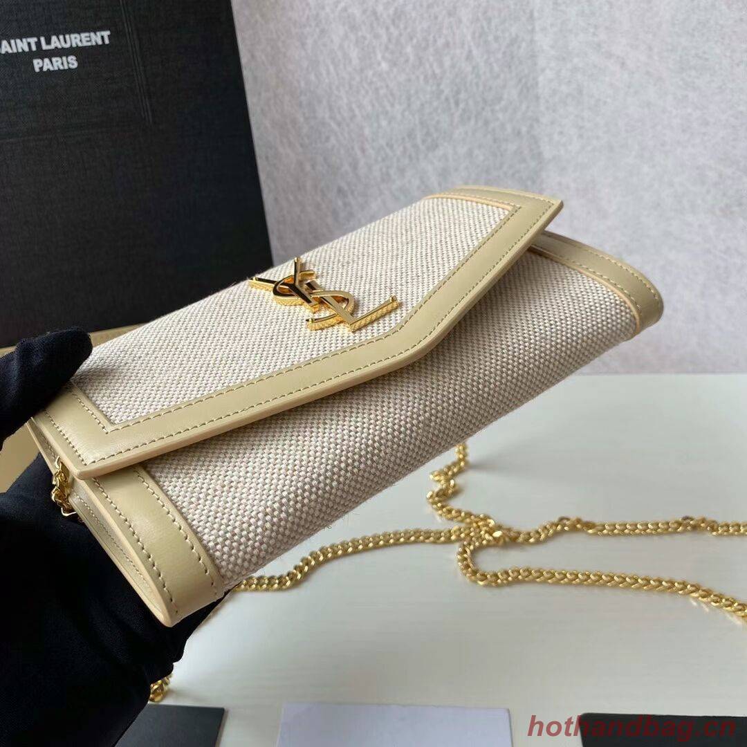 Yves Saint Laurent UPTOWN CHAIN WALLET IN MICRO RAFFIA Y622055 NATURAL BEIGE Yves Saint Laurent UPTOWN CHAIN WALLET IN MICRO RAFFIA Y622055 NATURAL BEIGE