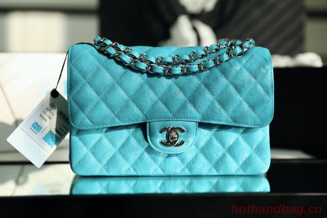 Chanel Small Classic Handbag Grained Calfskin Caviar & silver-Tone Metal A01113 Green Chanel Small Classic Handbag Grained Calfskin Caviar & silver-Tone Metal A01113 Green