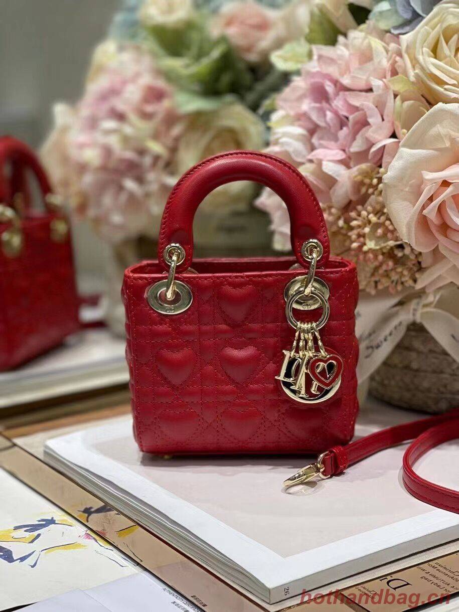 MICRO DIORAMOUR LADY DIOR BAG Bright Red Cannage Lambskin with Heart Motif S0856ON MICRO DIORAMOUR LADY DIOR BAG Bright Red Cannage Lambskin with Heart Motif S0856ON