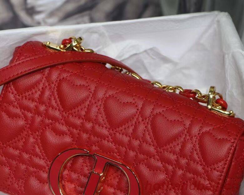 SMALL DIORAMOUR DIOR CARO BAG Cannage Calfskin with Heart Motif M9241WN RED SMALL DIORAMOUR DIOR CARO BAG Cannage Calfskin with Heart Motif M9241WN RED