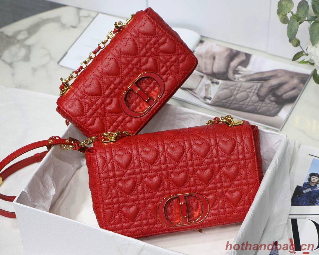 SMALL DIORAMOUR DIOR CARO BAG Cannage Calfskin with Heart Motif M9241WN RED SMALL DIORAMOUR DIOR CARO BAG Cannage Calfskin with Heart Motif M9241WN RED