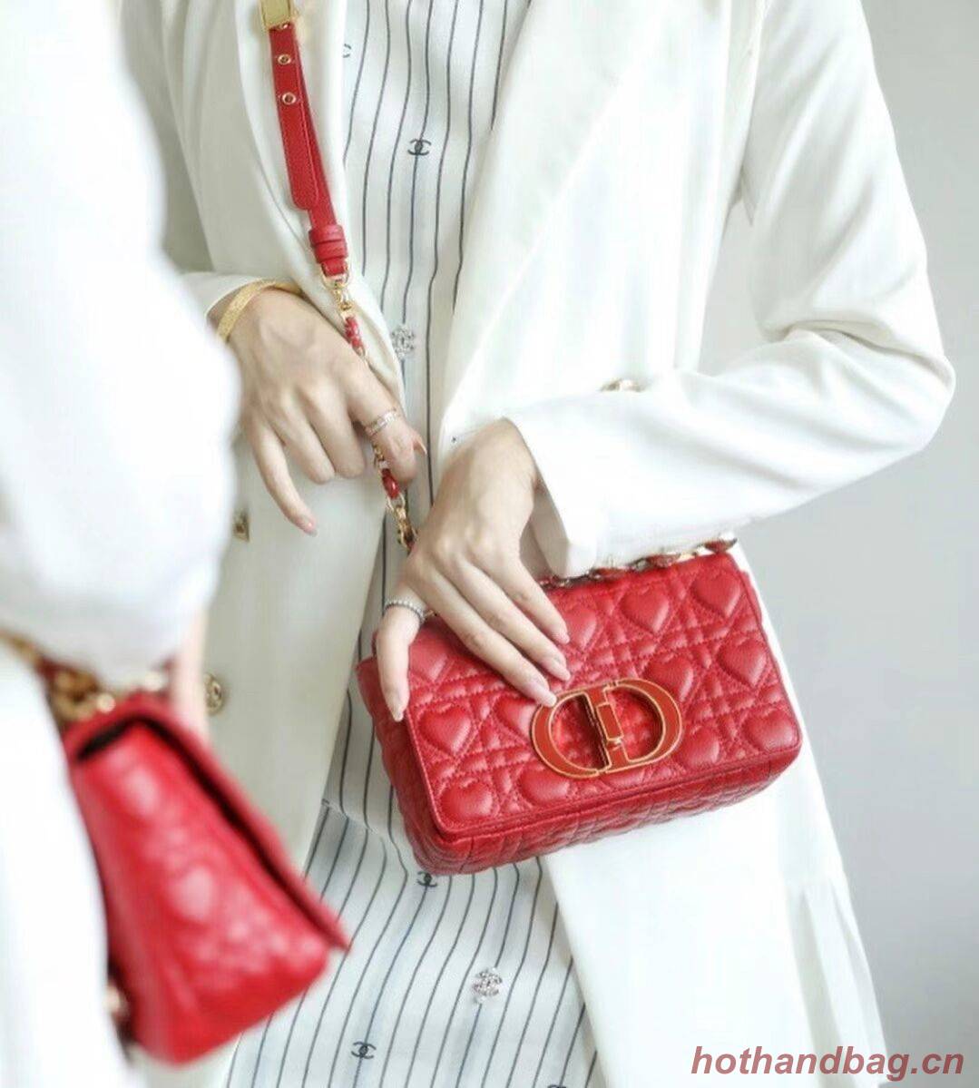 SMALL DIORAMOUR DIOR CARO BAG Cannage Calfskin with Heart Motif M9241WN RED SMALL DIORAMOUR DIOR CARO BAG Cannage Calfskin with Heart Motif M9241WN RED