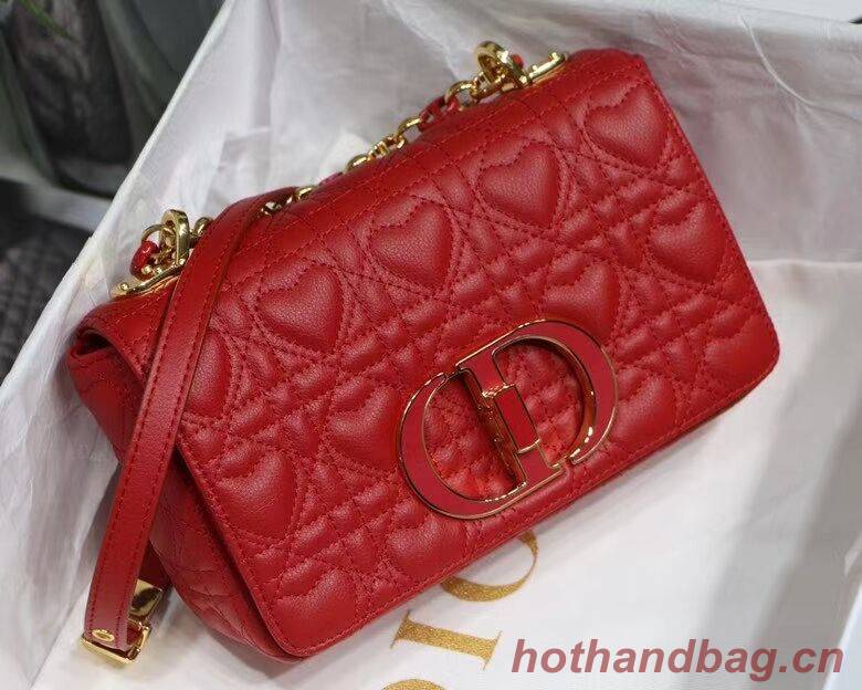 SMALL DIORAMOUR DIOR CARO BAG Cannage Calfskin with Heart Motif M9241WN RED SMALL DIORAMOUR DIOR CARO BAG Cannage Calfskin with Heart Motif M9241WN RED