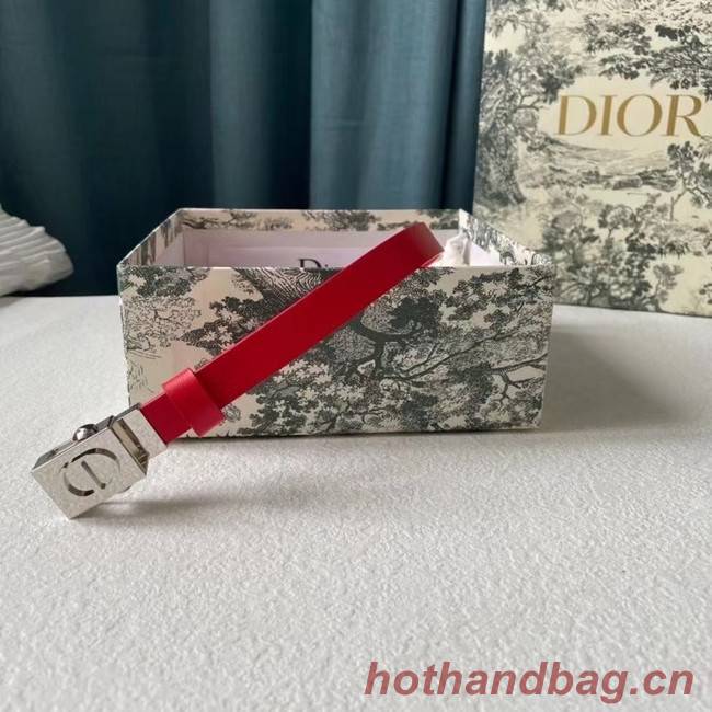 DIOR Leather 17MM Belt B0118UM red Silver Buckle
