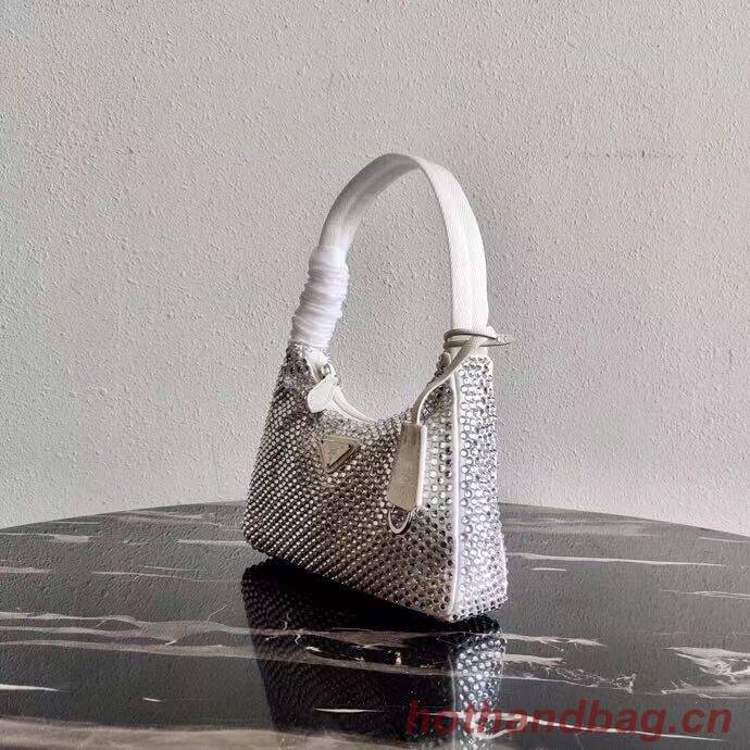 Prada Satin mini-bag with artificial crystals 1BE515Z white Prada Satin mini-bag with artificial crystals 1BE515Z white