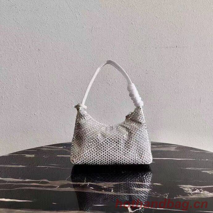 Prada Satin mini-bag with artificial crystals 1BE515Z white Prada Satin mini-bag with artificial crystals 1BE515Z white