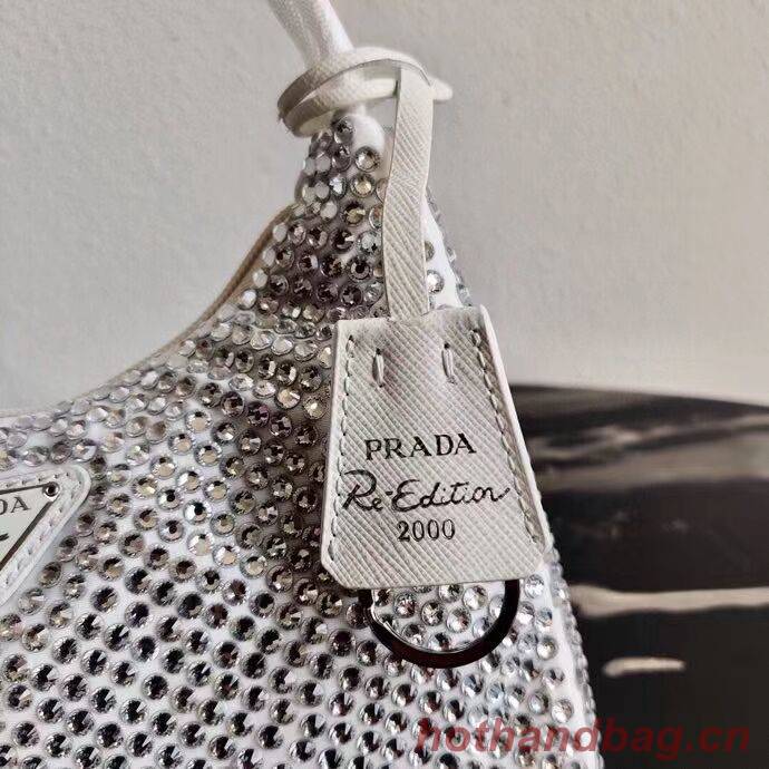 Prada Satin mini-bag with artificial crystals 1BE515Z white Prada Satin mini-bag with artificial crystals 1BE515Z white