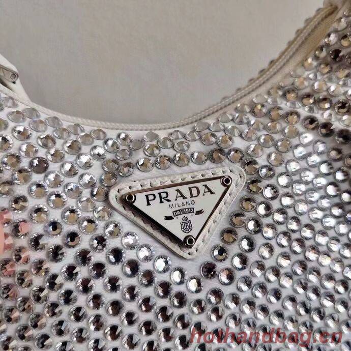 Prada Satin mini-bag with artificial crystals 1BE515Z white Prada Satin mini-bag with artificial crystals 1BE515Z white