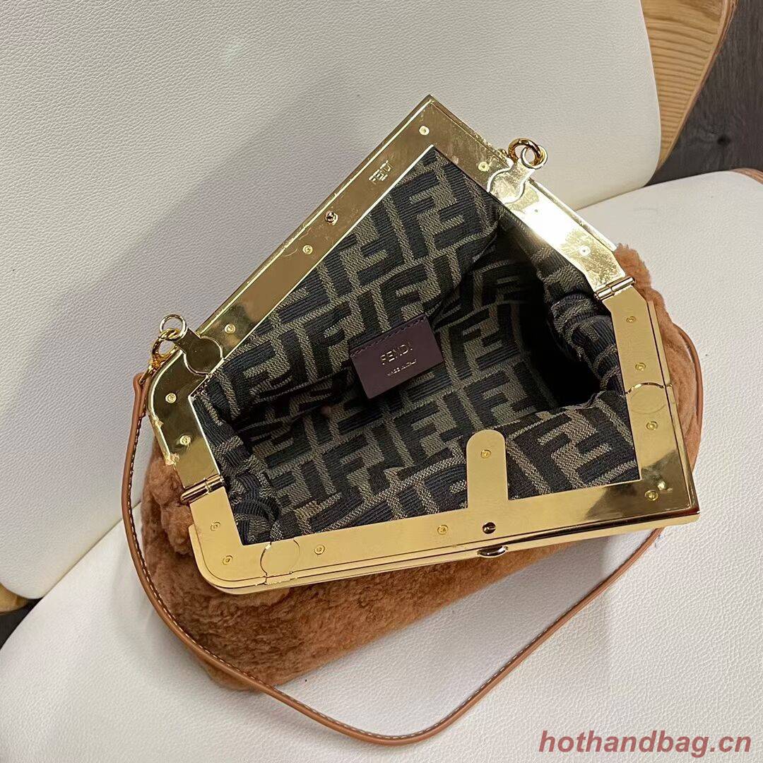 FENDI FIRST SMALL wool sheepskin bag 5FB2217 brown FENDI FIRST SMALL wool sheepskin bag 5FB2217 brown