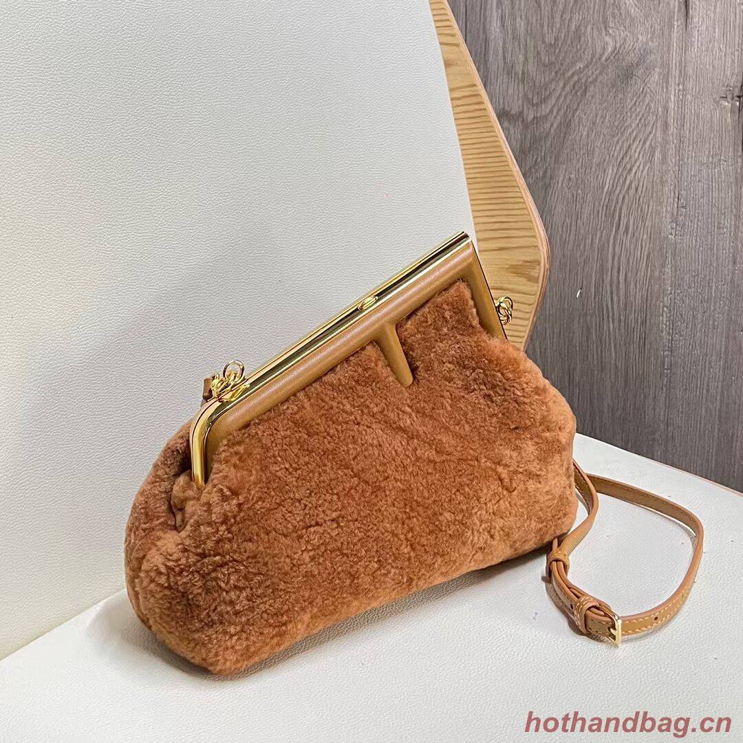 FENDI FIRST SMALL wool sheepskin bag 5FB2217 brown FENDI FIRST SMALL wool sheepskin bag 5FB2217 brown