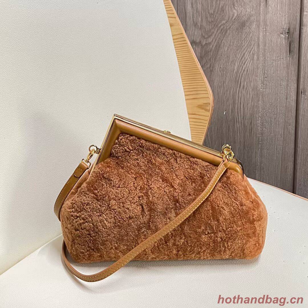 FENDI FIRST SMALL wool sheepskin bag 5FB2217 brown FENDI FIRST SMALL wool sheepskin bag 5FB2217 brown