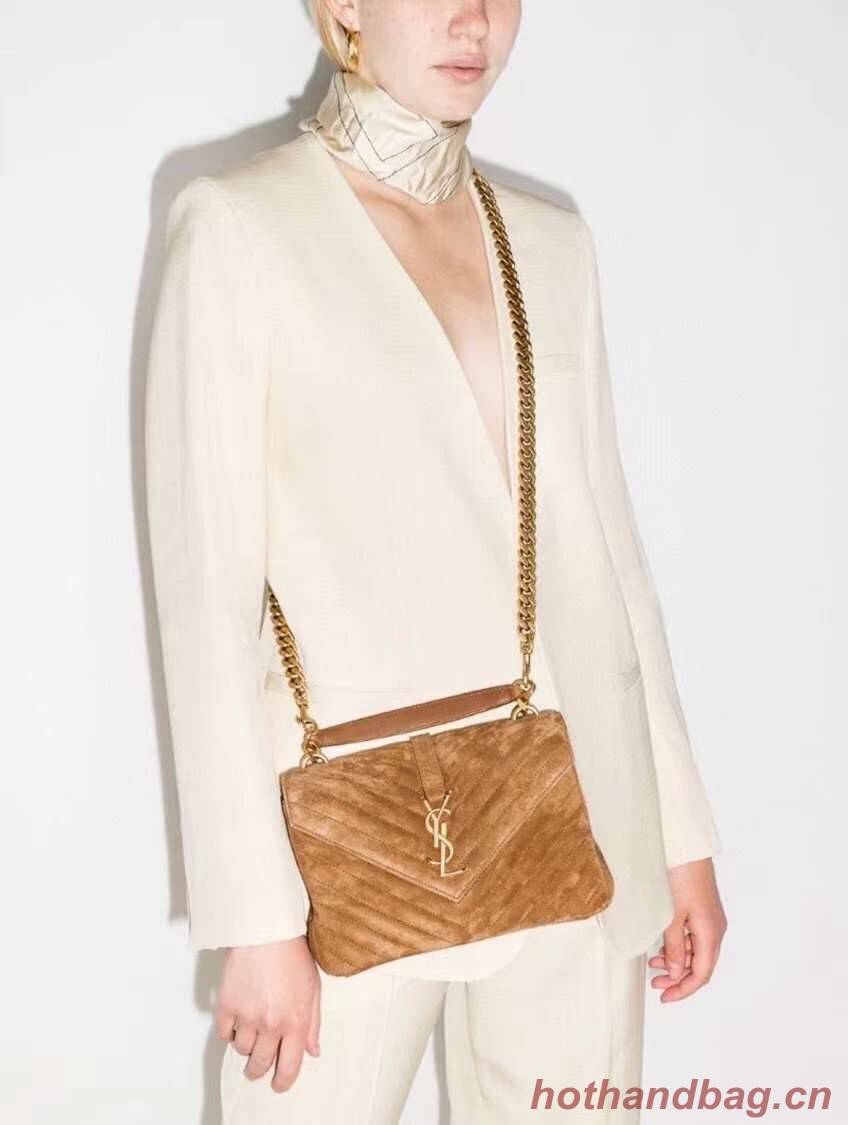 Yves Saint Laurent COLLEGE MEDIUM IN QUILTED SUEDE 600279 brown Yves Saint Laurent COLLEGE MEDIUM IN QUILTED SUEDE 600279 brown