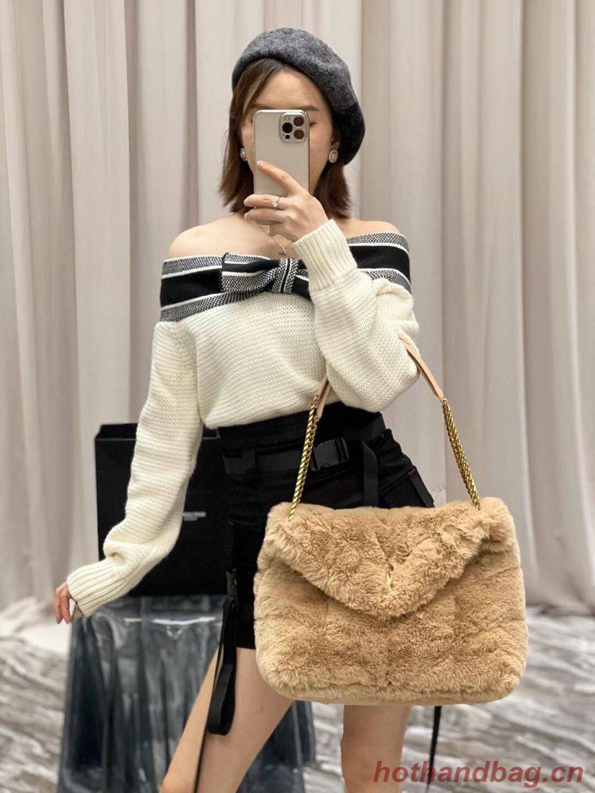 Yves Saint Laurent PUFFER BAG IN MERINO SHEARLING AND LAMBSKIN 179540 NATURAL BEIGE Yves Saint Laurent PUFFER BAG IN MERINO SHEARLING AND LAMBSKIN 179540 NATURAL BEIGE